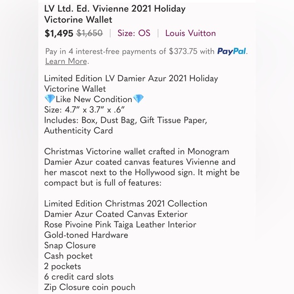 LV Ltd. Ed. Vivienne 2021 Holiday Victorine Wallet - Picture 2 of 16